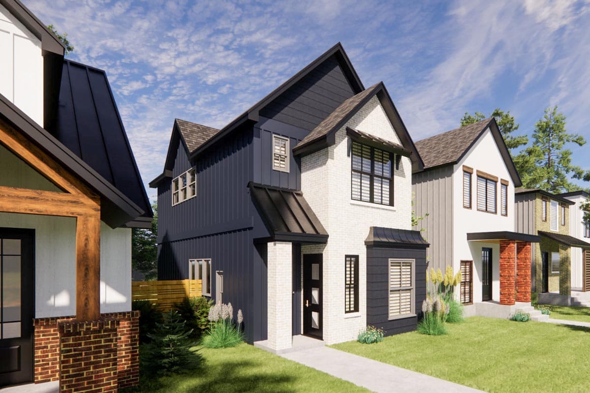 Plan 421514CHD: 19-Foot-Wide 2-Story House Plan with ADU Above Detached Garage - 1457 Sq Ft - Image #4 - Country, Craftsman, New American, Traditional