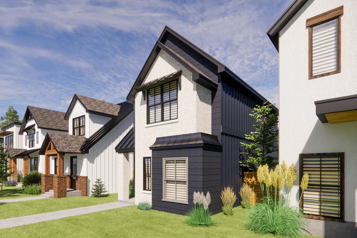 Plan 421514CHD: 19-Foot-Wide 2-Story House Plan with ADU Above Detached Garage - 1457 Sq Ft - Image #5 - Country, Craftsman, New American, Traditional