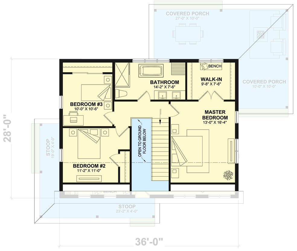 Plan 21013DR: 5-Bedroom Simple Farmhouse Plan with Finished Basement and Large Covered Porches - Floor Plan - 2nd Floor - Cottage, Country, Farmhouse, Modern Farmhouse, New American, Rustic, Traditional