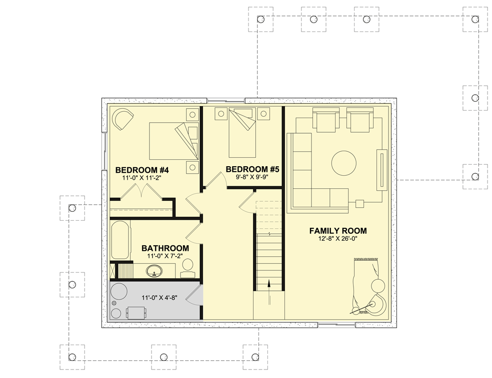 Plan 21013DR: 5-Bedroom Simple Farmhouse Plan with Finished Basement and Large Covered Porches - Floor Plan - Finished Lower Level - Cottage, Country, Farmhouse, Modern Farmhouse, New American, Rustic, Traditional