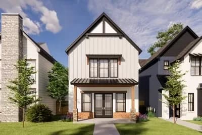 Narrow Two-Story 3-Bed House Plan with Detached Garage with Apartment Above