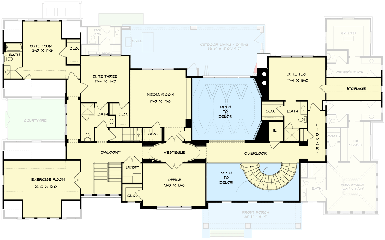 Plan 93181EL: Spacious 2-Story House Plan for Indoor Outdoor Lifestyle  - Floor Plan - 2nd Floor - Country, European, Traditional