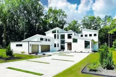 2-Story Mid-Century Modern Home Plan with Open Living Space and Lanai