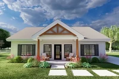 1360 Square Foot New American House Plan with Flex Bed or Office 