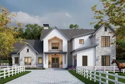 New-American Mountain Home Plan with Home Office and Two-Story Great Room - 3534 Sq Ft