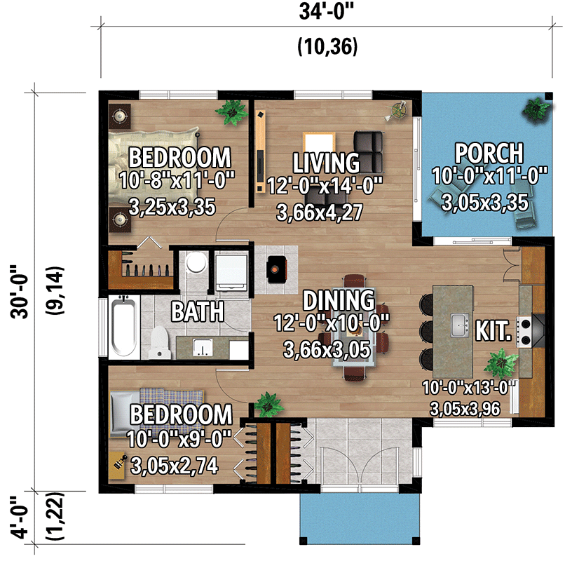 Plan 801106PM: 860 Square Foot Modern Home Plan with Open Concept Layout - Floor Plan - Main Level - Contemporary, Mid Century Modern, Modern, Mountain, Rustic