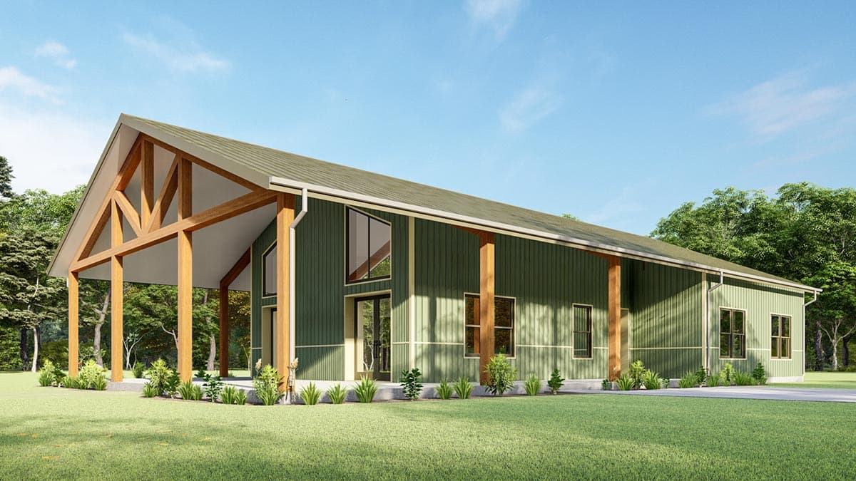 Plan 777042MTL: 1600 Square Foot Rustic Barndominium with Wraparound Porch - Image #7 - Barndominium, Country, Rustic