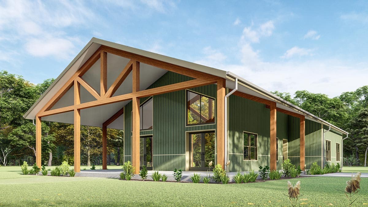 Plan 777042MTL: 1600 Square Foot Rustic Barndominium with Wraparound Porch - Image #8 - Barndominium, Country, Rustic