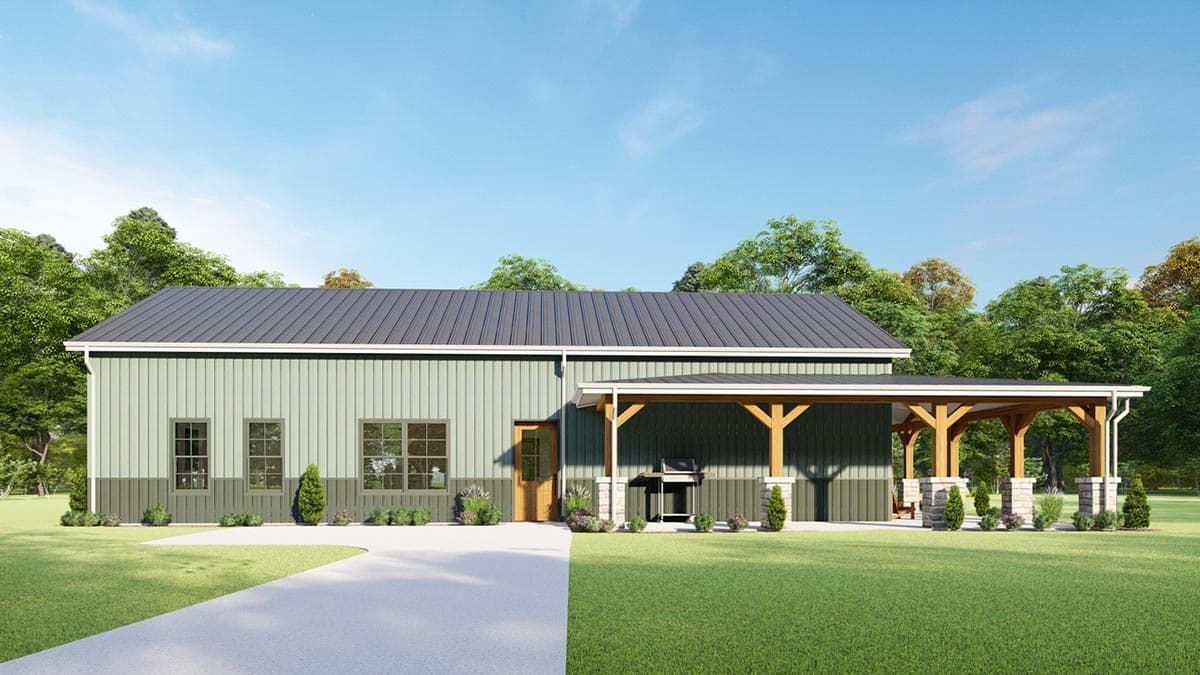 Plan 777043MTL: 1760 Square Foot 3-Bed Rustic One-Story Farmhouse with 3-Side Wraparound Porch - Image #4 - Barndominium, Country, Farmhouse, Ranch, Rustic