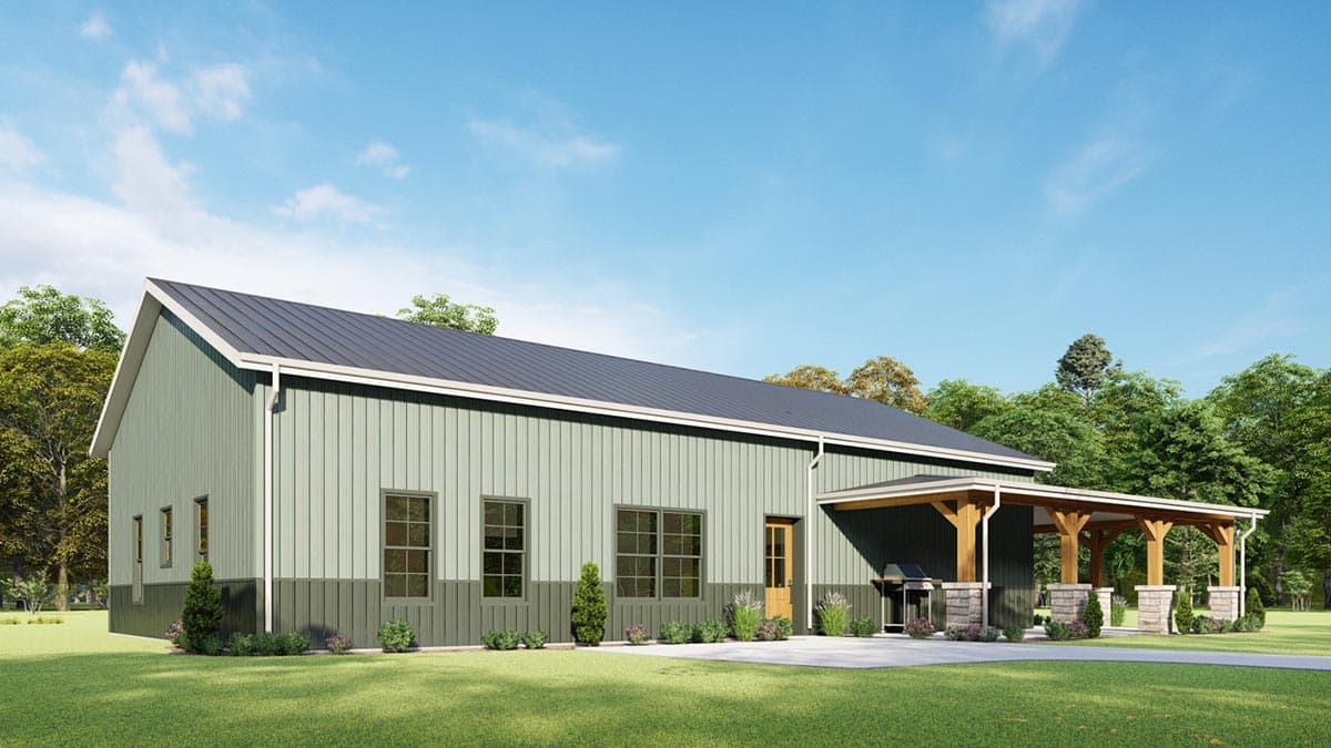 Plan 777043MTL: 1760 Square Foot 3-Bed Rustic One-Story Farmhouse with 3-Side Wraparound Porch - Image #5 - Barndominium, Country, Farmhouse, Ranch, Rustic