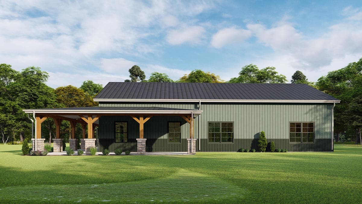 Plan 777043MTL: 1760 Square Foot 3-Bed Rustic One-Story Farmhouse with 3-Side Wraparound Porch - Image #8 - Barndominium, Country, Farmhouse, Ranch, Rustic