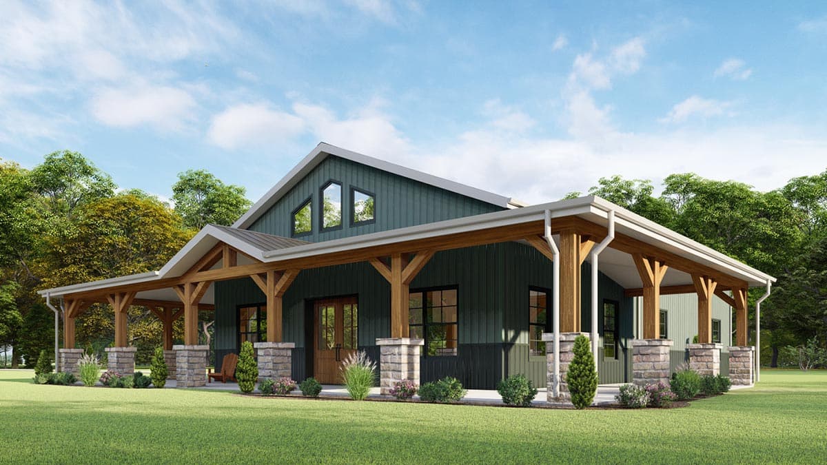 Plan 777043MTL: 1760 Square Foot 3-Bed Rustic One-Story Farmhouse with 3-Side Wraparound Porch - Image #9 - Barndominium, Country, Farmhouse, Ranch, Rustic