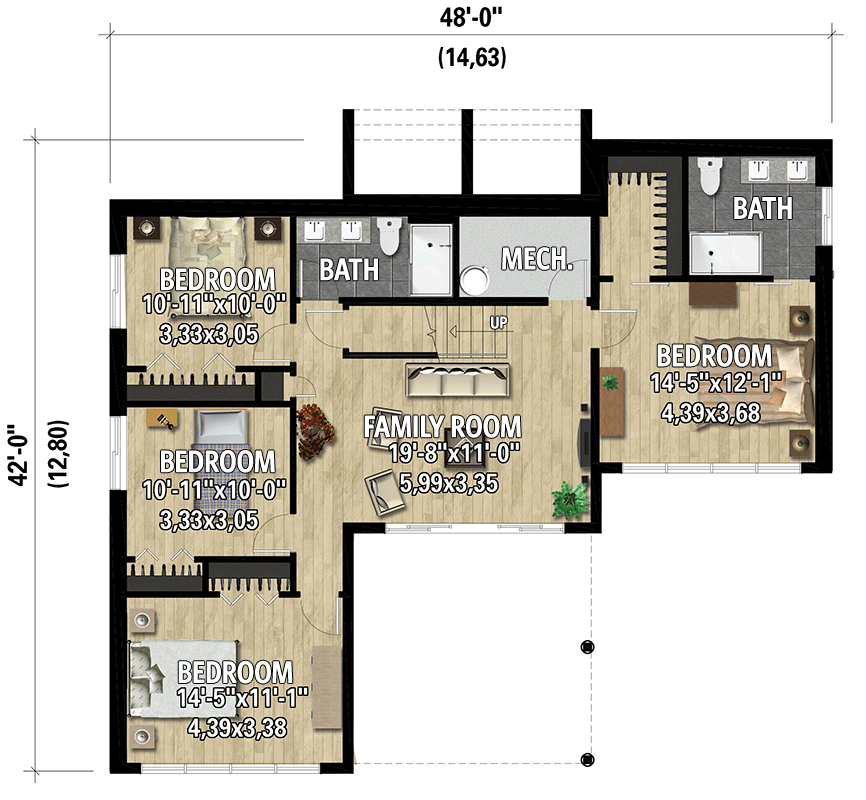 Plan 801109PM: Lake House Plan with Three Levels of Living and Views in Back - Floor Plan - Lower Level - Mountain