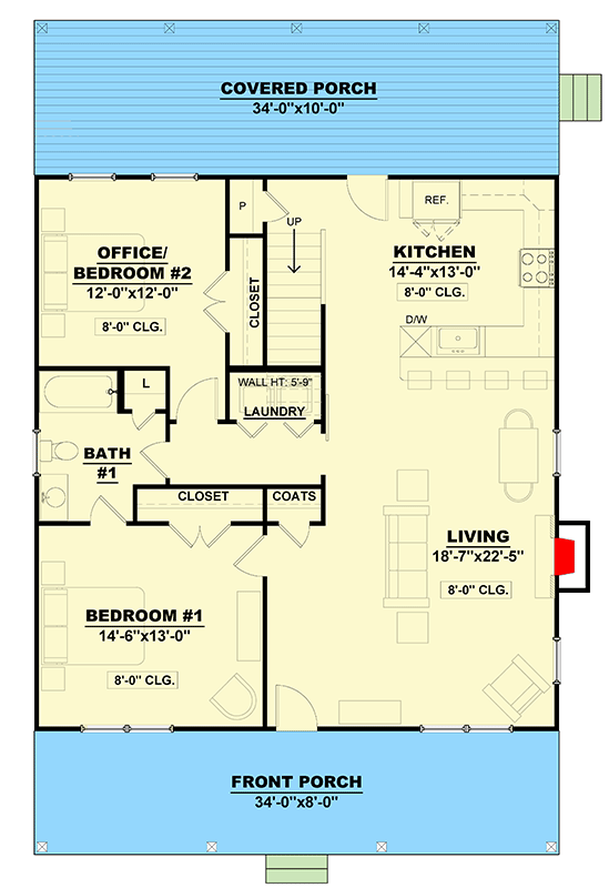 Plan 810019RBT: 1600 Square Foot Country Home Plan with Two Flex Rooms - Floor Plan - Main Level - Cabin, Cottage, Country, Farmhouse, Ranch, Traditional