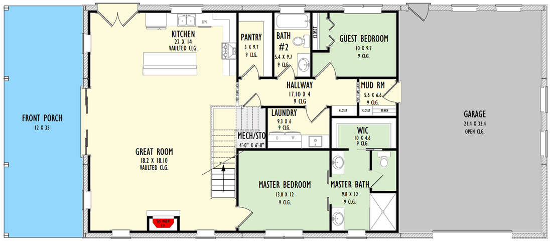 Plan 777044MTL: 4-Bed Barndominium Over 2500 Square Feet with 2-Story Great Room - Floor Plan - Main Level - Barndominium, Country, Craftsman, New American