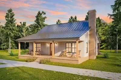 1-Story Farmhouse Cottage Home Plan with 8' and 10' Foot Deep Porches Front and Back