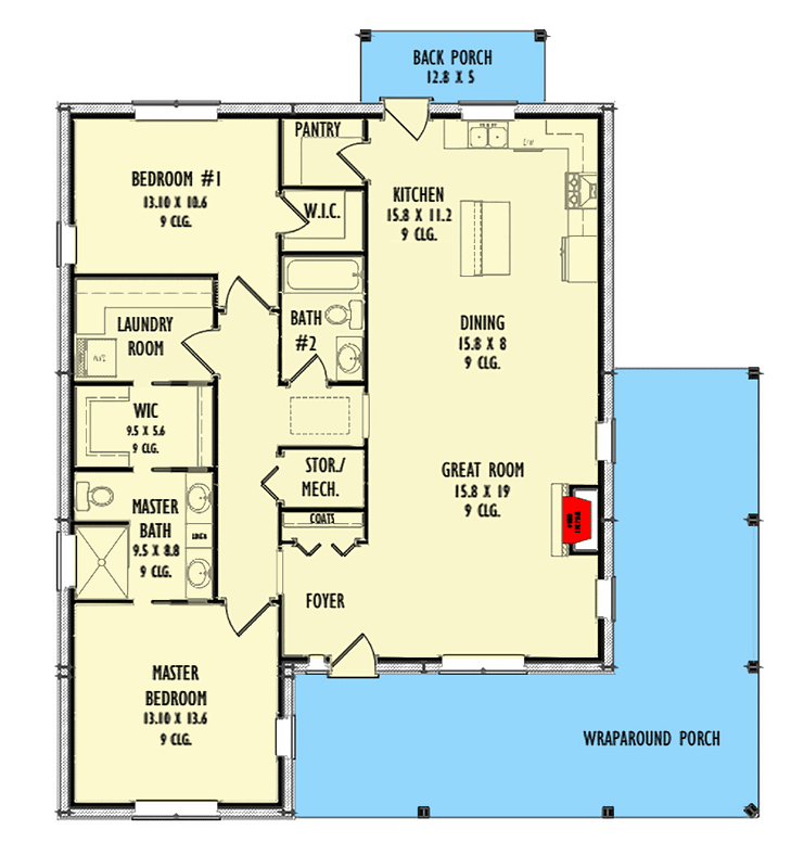 Plan 777047MTL: 1490 Square Foot PEMB-Friendly House Plan with L-Shaped Front Porch - Floor Plan - Main Level - Cabin, Cottage, Country, Craftsman, Ranch