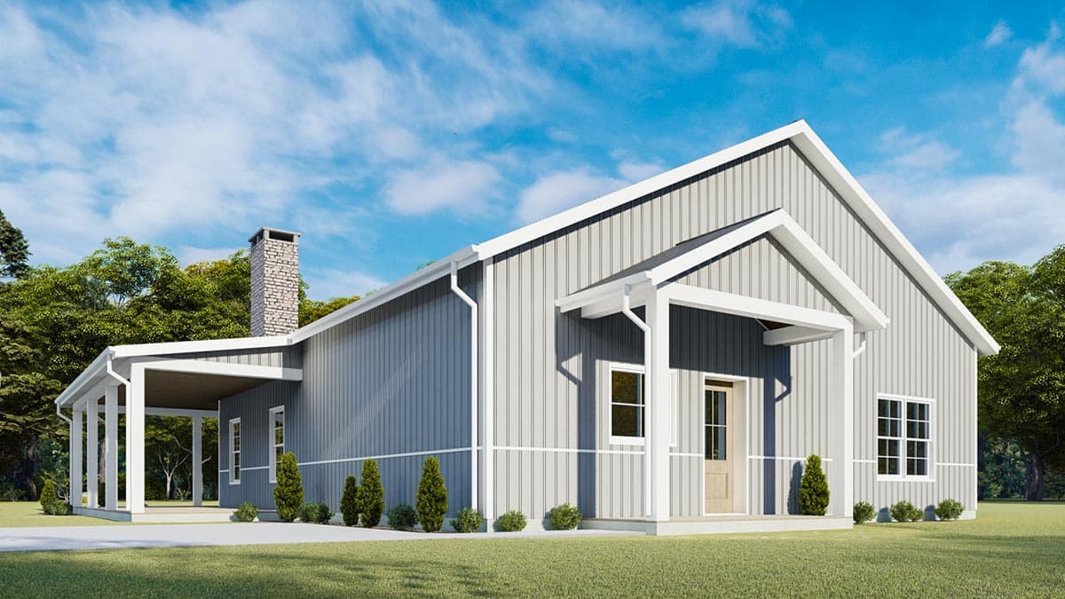 Plan 777047MTL: 1490 Square Foot PEMB-Friendly House Plan with L-Shaped Front Porch - Image #7 - Cabin, Cottage, Country, Craftsman, Ranch