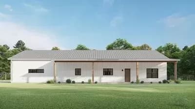 Farmhouse Ranch Plan with 10 Ft Deep Front Porch and Central Living Space