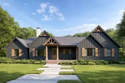 1876 Square Foot Rustic One-Story House Plan with Flex Room and Huge Covered Rear Porch