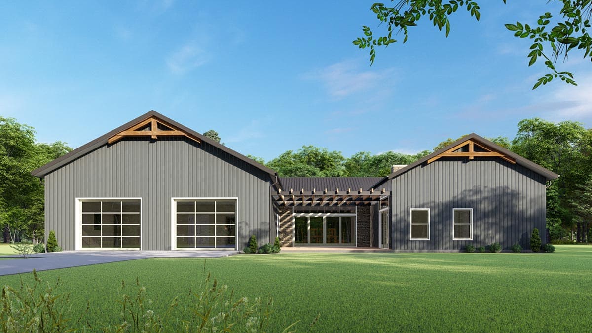 Plan 777049MTL: 4-Bed Rustic Ranch with Playroom and Large 2-Car Rear-Facing Garage - Image #7 - Barndominium, Ranch, Rustic