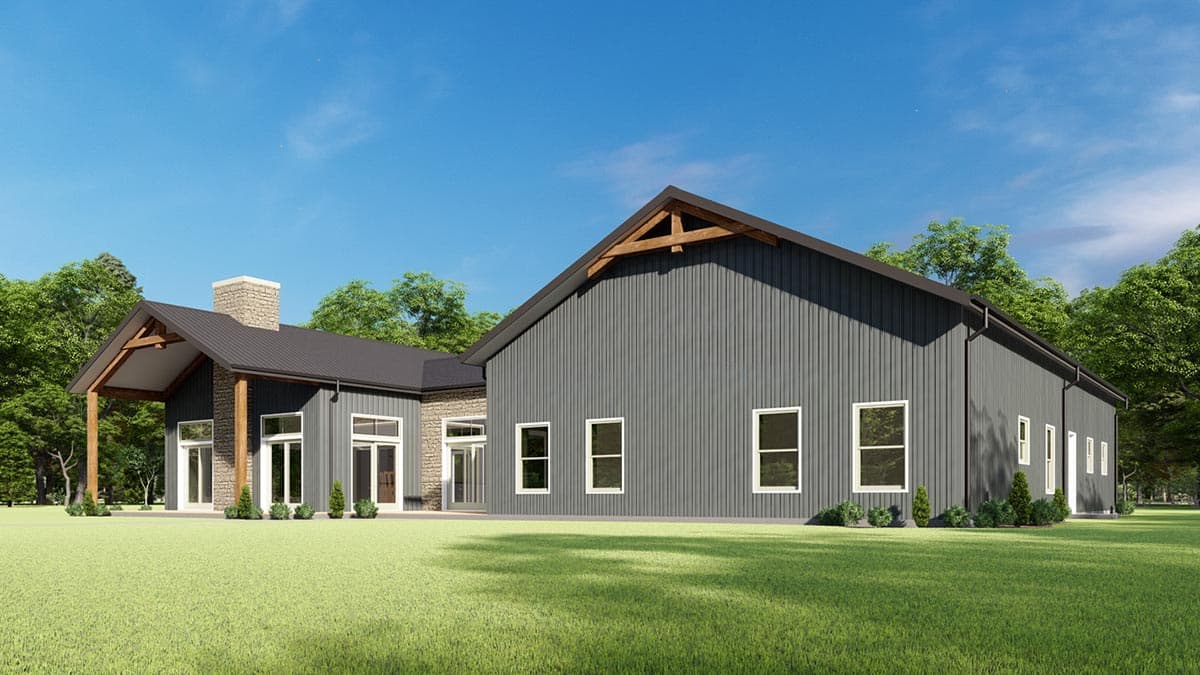 Plan 777049MTL: 4-Bed Rustic Ranch with Playroom and Large 2-Car Rear-Facing Garage - Image #10 - Barndominium, Ranch, Rustic