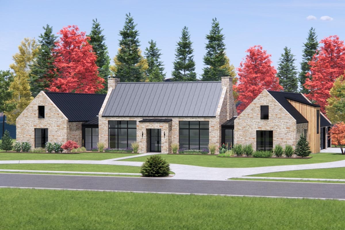 Plan 818052JSS: Contemporary Farmhouse with Vaulted Interior and Rear-Wrapping Porch - 3782 Sq Ft - Image #4 - Contemporary, Hill Country, Modern Farmhouse