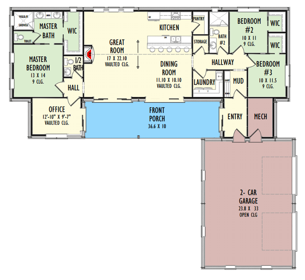 Plan 777050MTL: 3-Bed Metal Ranch Plan with Split Bedroom Layout - Floor Plan - Main Level - Country, Ranch, Rustic
