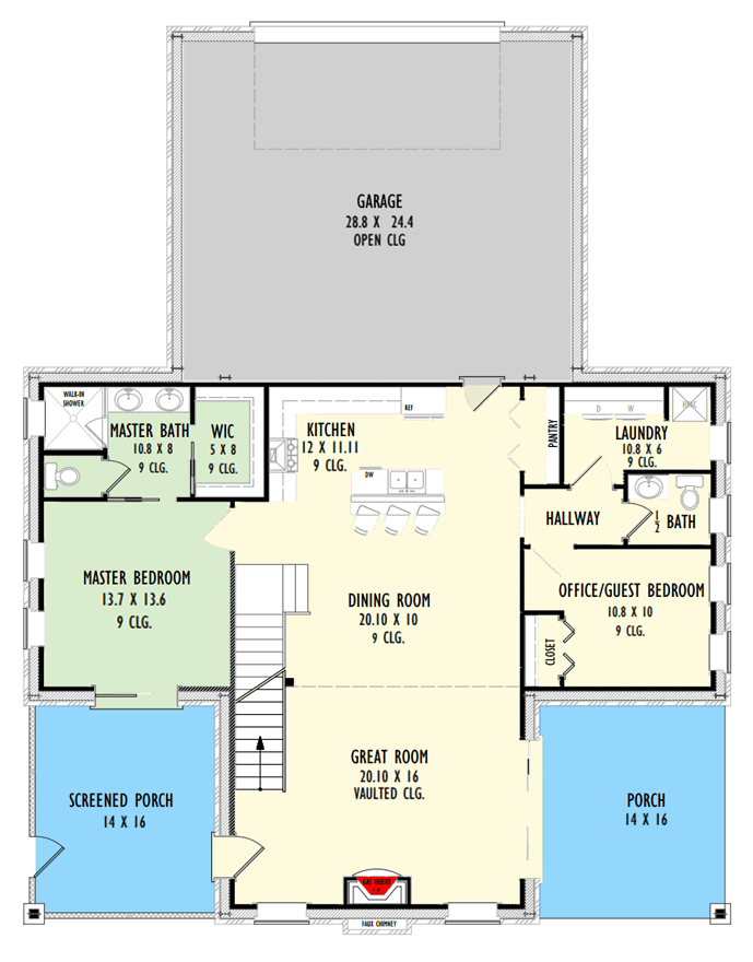 Plan 777051MTL: Rustic 2-Story Barndominium-Style House Plan under 2000 Square Feet with Flex Room - Floor Plan - Main Level - Barndominium, Country, Farmhouse, Rustic