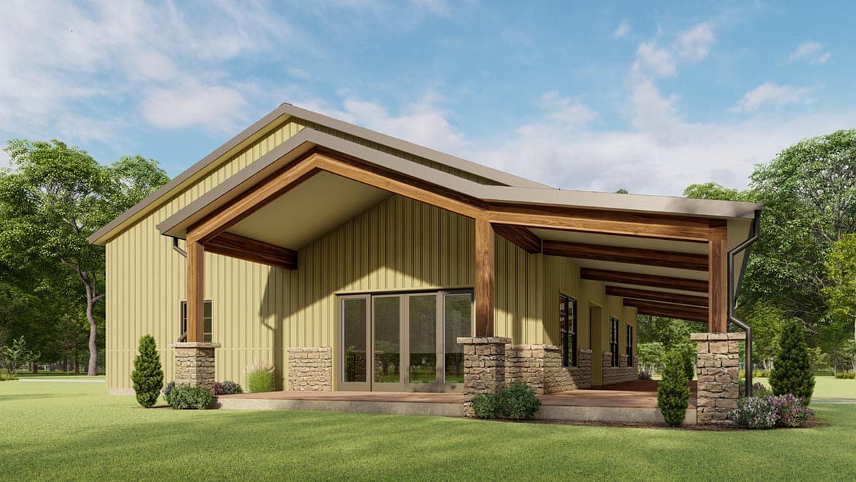 Plan 777052MTL: One-Level Barndominium Style House Plan with 10' Deep Wraparound Porch - Image #4 - Barndominium, Country, Craftsman, Ranch, Rustic