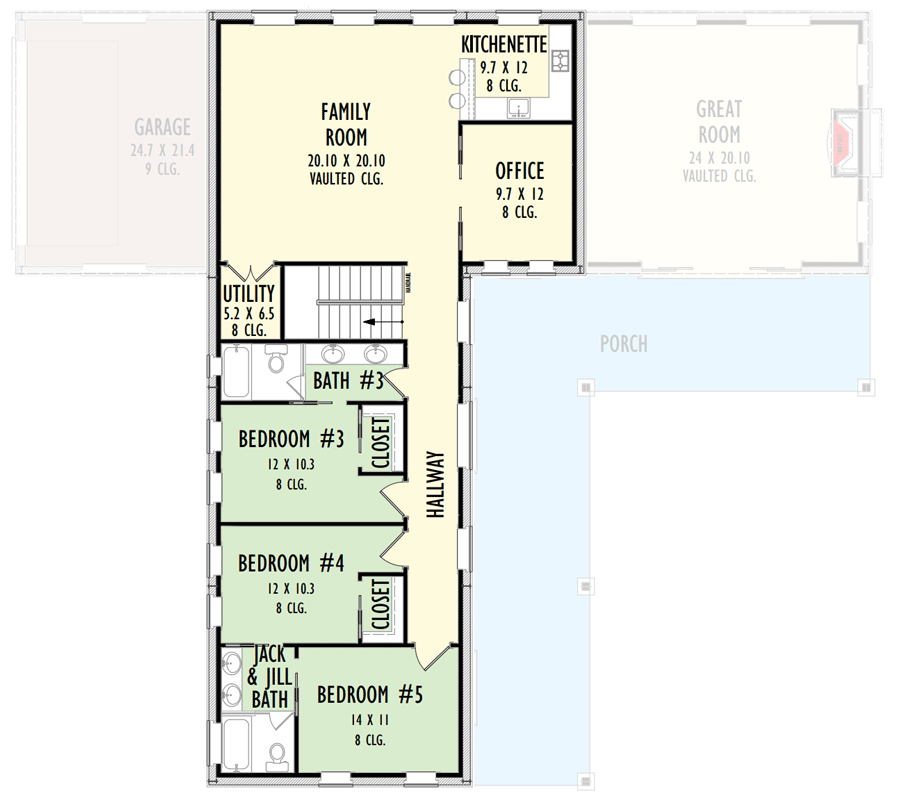 Plan 777053MTL: L-Shaped House Plan with Upstairs Family Room, Kitchenette and Home Office - Floor Plan - 2nd Floor - Barndominium, Country, Farmhouse, Modern Farmhouse, New American