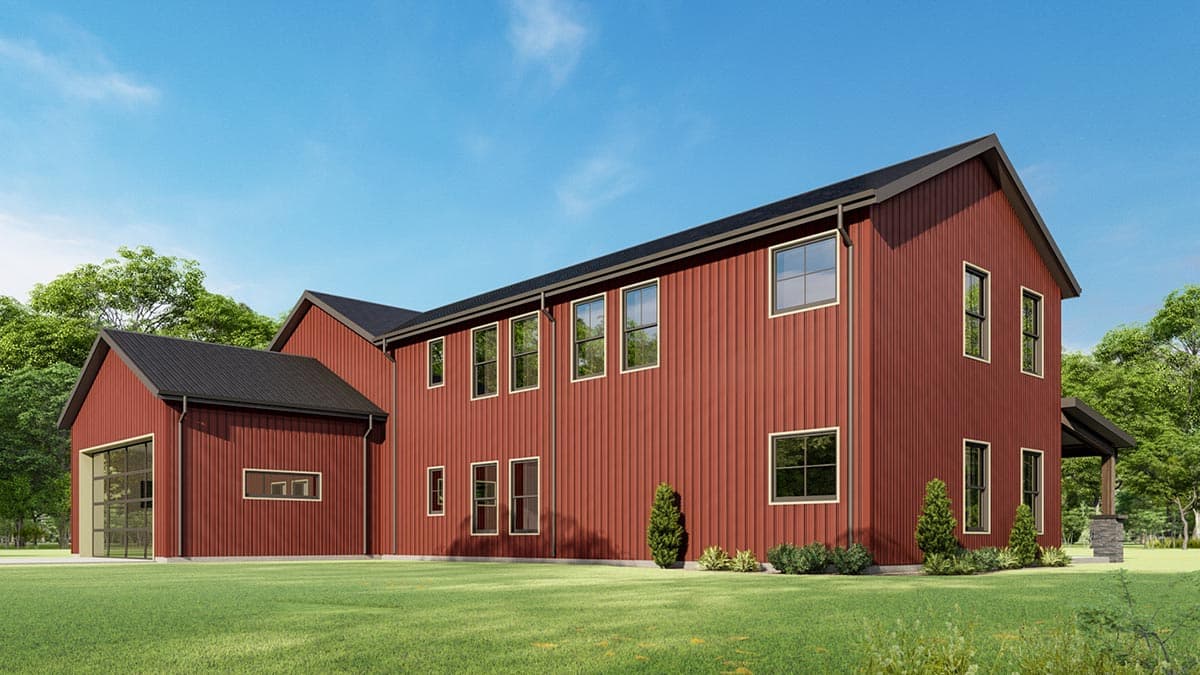 Plan 777053MTL: L-Shaped House Plan with Upstairs Family Room, Kitchenette and Home Office - Image #4 - Barndominium, Country, Farmhouse, Modern Farmhouse, New American