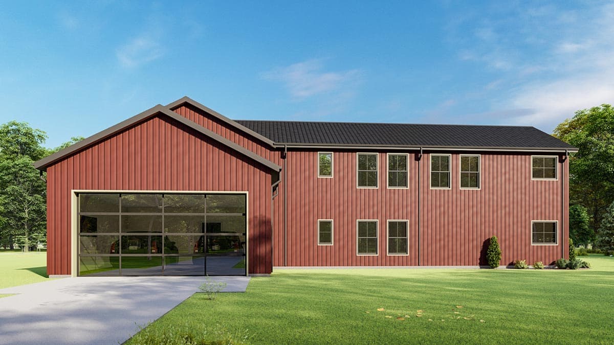 Plan 777053MTL: L-Shaped House Plan with Upstairs Family Room, Kitchenette and Home Office - Image #5 - Barndominium, Country, Farmhouse, Modern Farmhouse, New American