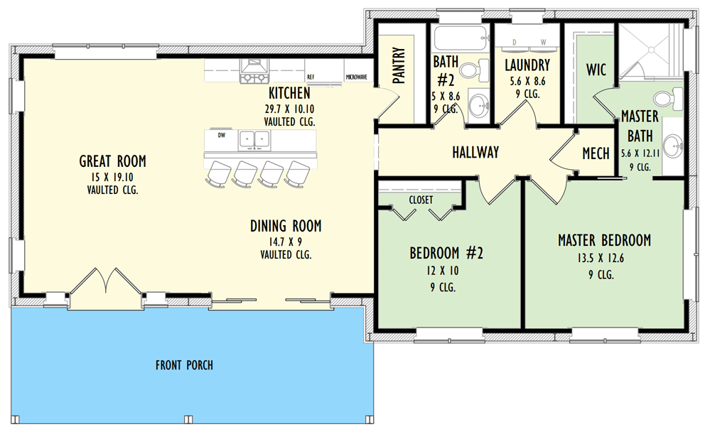 Plan 777054MTL: 1600 Square Foot 2-Bed House Plan with an Industrial Vibe - Floor Plan - Main Level - Contemporary, Country, Craftsman, Ranch, Rustic