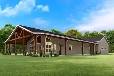 3-Bed Barndominium Plan with Wraparound Porch