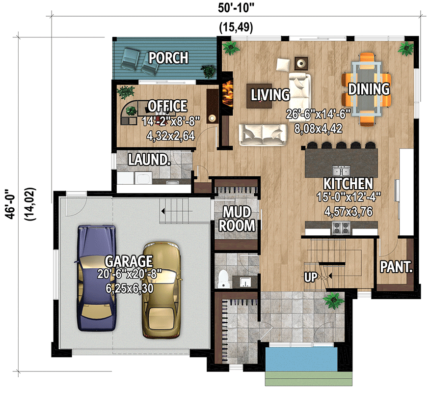 Plan 801119PM: Contemporary 2-Story Lake House Plan with Open Concept Layout - Floor Plan - Main Level - Contemporary, Mountain, New American, Rustic, Transitional