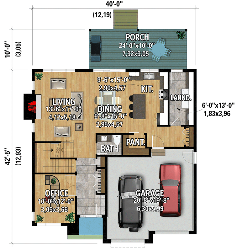 Plan 801120PM: Contemporary Farmhouse Plan with 4 Upstairs Bedrooms Under 2600 Square Feet - Floor Plan - Main Level - Contemporary, Modern Farmhouse, New American, Transitional