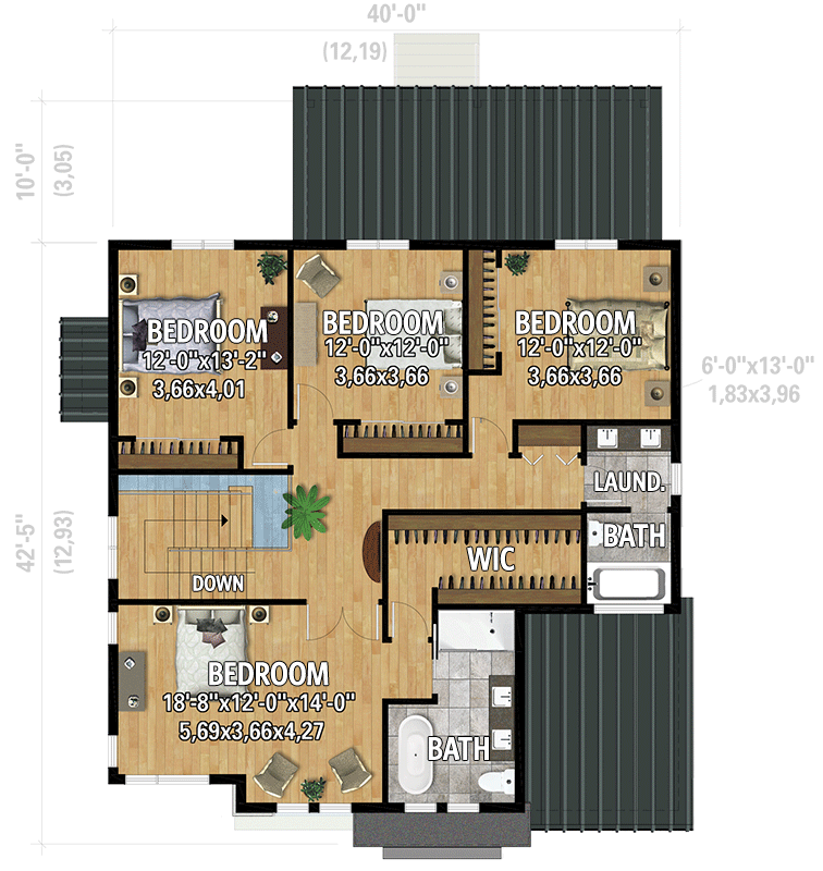 Plan 801120PM: Contemporary Farmhouse Plan with 4 Upstairs Bedrooms Under 2600 Square Feet - Floor Plan - 2nd Floor - Contemporary, Modern Farmhouse, New American, Transitional