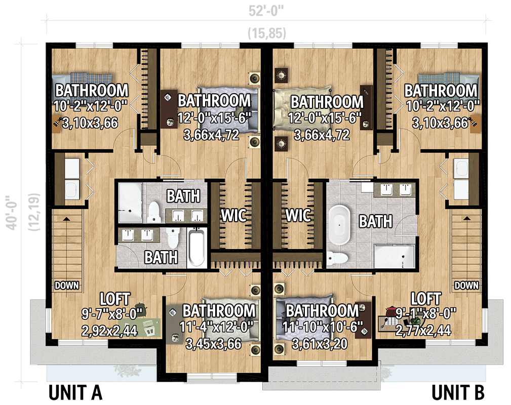 Plan 801122PM: 2-Unit Contemporary Craftsman House Plan that Totals 3,420 Square Feet - Floor Plan - 2nd Floor - Contemporary, Country, Craftsman, New American