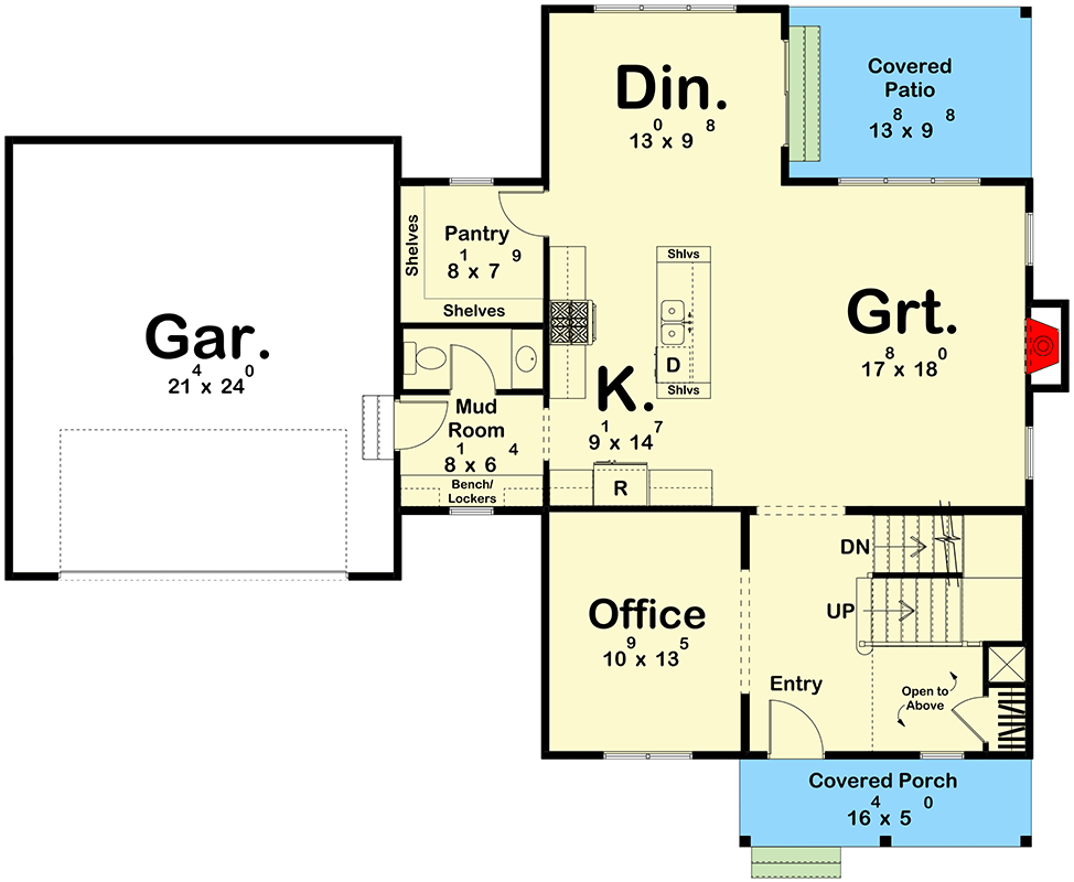 Plan 623232DJ: 2216 Square Foot 3 Bed Farmhouse Plan with Home Office and 2-Car Garage - Floor Plan - Main Level - Country, Farmhouse, New American, Traditional