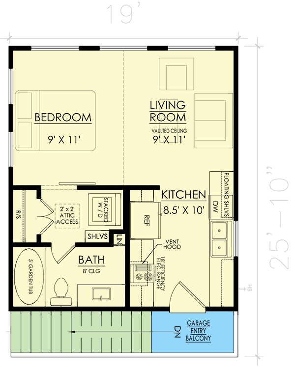 Plan 421516CHD: 418 Square Foot ADU Garage Apartment - Floor Plan - 2nd Floor - Carriage, Country, Modern, New American, Northwest