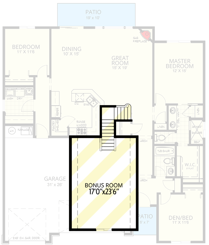 Plan 267021SPK: Split-Bed New American House Plan with Bonus Room above Garage - 1731 Sq Ft - Floor Plan - 2nd Floor - Barndominium, Contemporary, Country, New American, Rustic