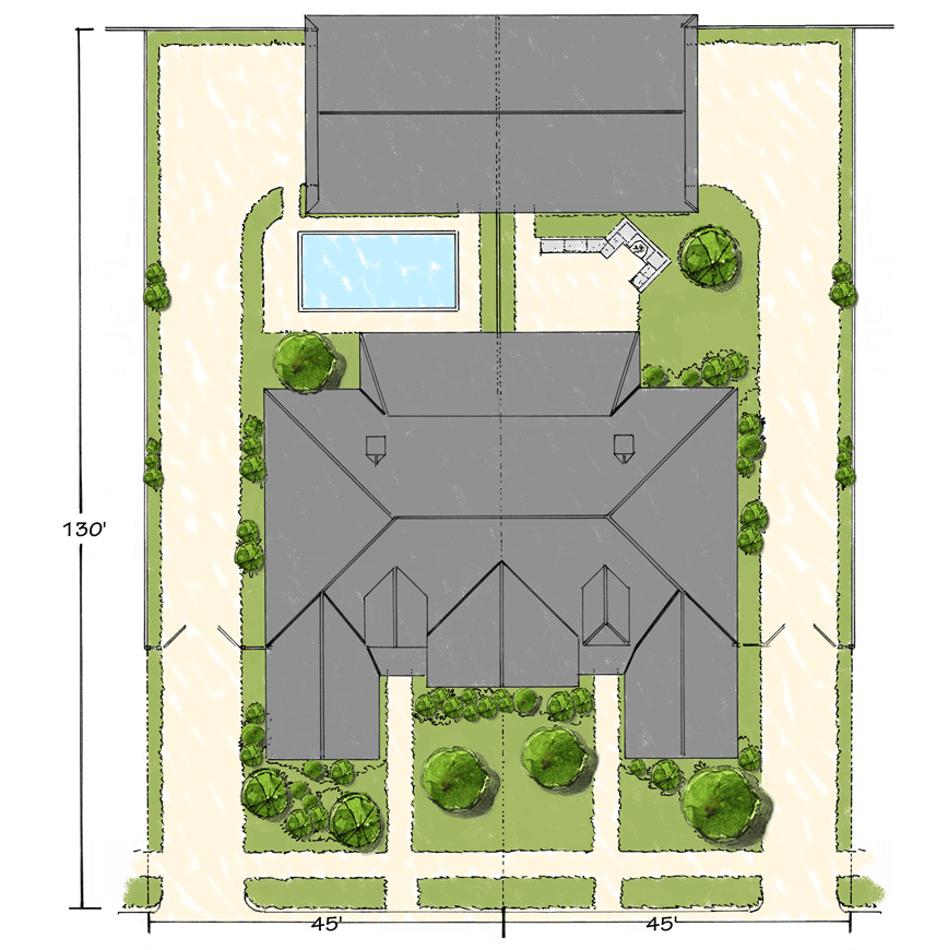 Plan 12976KN: New American Duplex House Plan with Matching 1371 Square Foot 2-Bed Units - Floor Plan - Landscaping Plan - Country, Craftsman, New American, Ranch