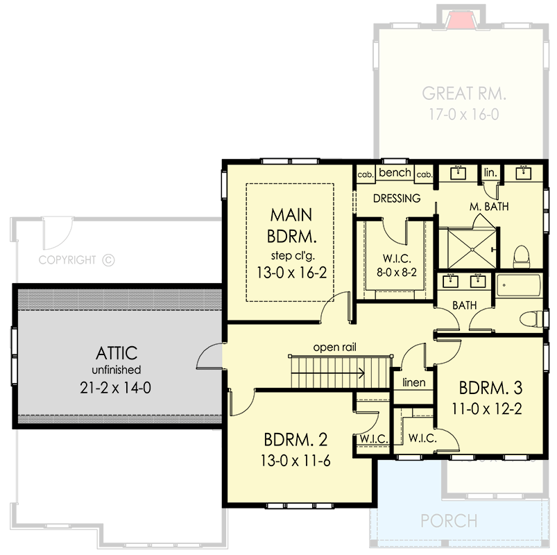 Plan 790139GLV: Multi-Gabled 2-Story New American House Plan with Main Floor Flex Room - Floor Plan - 2nd Floor - Country, New American, Traditional
