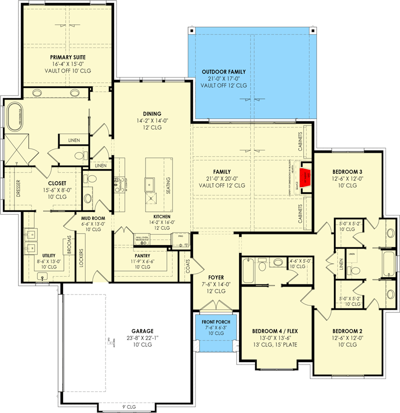 Plan 818056JSS: Transitional Southern Home Plan with Grand Back Porch - Floor Plan - Main Level - French Country, Southern, Traditional, Transitional