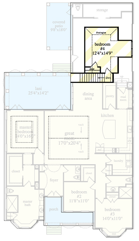 Plan 29920LDG: 2300 Square Feet Mediterranean Home Plan with Optional Second Level - Floor Plan - 2nd Floor - Florida-Style, Mediterranean, Southern