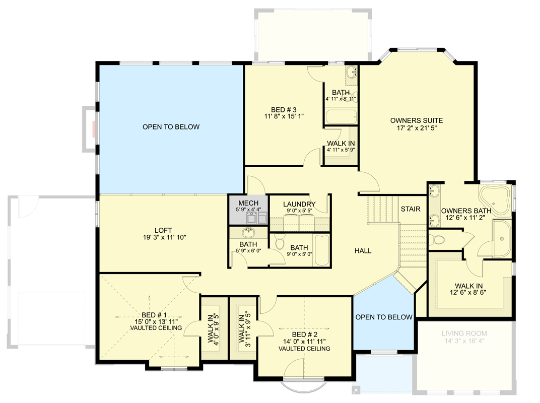 Plan 61432UT: Stone-Clad Mountain Craftsman Plan with Juliet Balcony - 4616 Sq Ft - Floor Plan - 2nd Floor - Country, Craftsman, Mountain, New American