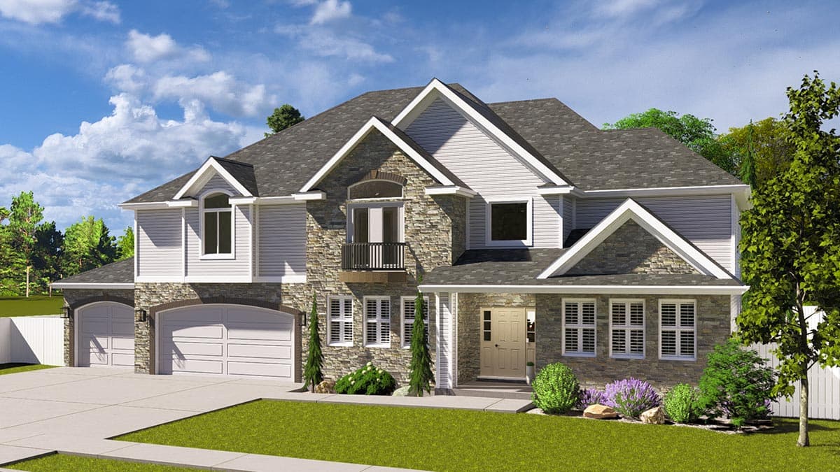 Plan 61432UT: Stone-Clad Mountain Craftsman Plan with Juliet Balcony - 4616 Sq Ft - Image #8 - Country, Craftsman, Mountain, New American
