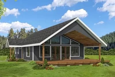 1126 Square Foot Rustic Home Plan with 12-Foot-Deep Covered Deck