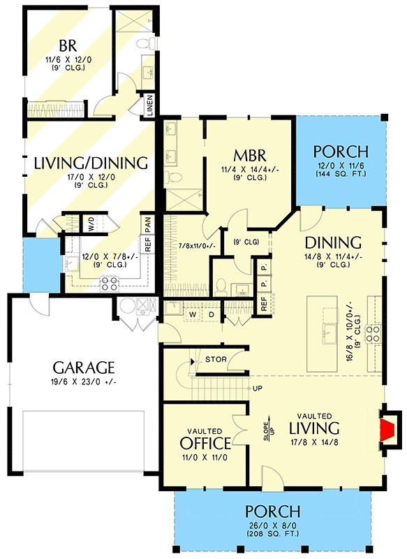 Plan 69798AM: 3-Bedroom Country Farmhouse Plan with 1-Bedroom Apartment or In-law Suite - Floor Plan - Main Level - Cape Cod, Cottage, Country, Farmhouse, Modern Farmhouse, Traditional